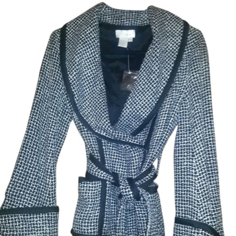 Spiegel Batwing Belted Jacket in Black & White Herringbone Pattern Sz 8 NEW